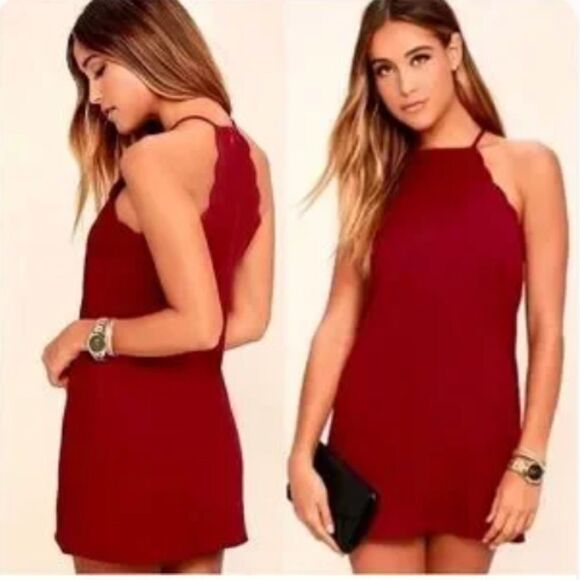 Lulu’s Endlessly Endearing Dress Scalloped Red Sz XS - Picture 1 of 5